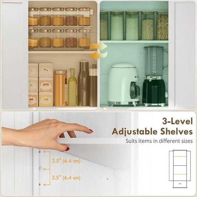 Alt view image 5 of 7 - 71" Tall Kitchen Pantry Storage Cabinet Barn Doors Drawer White | Farmhouse, Adjustable Shelves, Freestanding Food Pantry Cabinet, for Kitchen, Dining Room