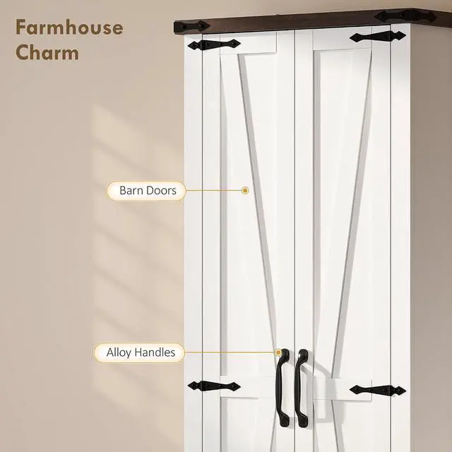 Alt view image 6 of 7 - 71" Tall Kitchen Pantry Storage Cabinet Barn Doors Drawer White | Farmhouse, Adjustable Shelves, Freestanding Food Pantry Cabinet, for Kitchen, Dining Room