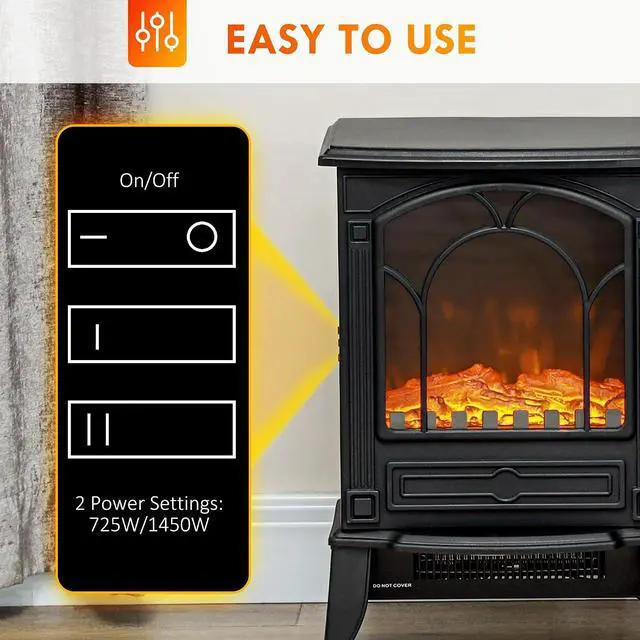 Alt view image 4 of 7 - 22" Electric Fireplace Stove 750W / 1500W Black | Free Standing Fire Place Heater, Realistic Flame Effect, Overheat Safety Protection