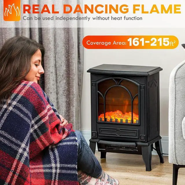 Alt view image 3 of 7 - 22" Electric Fireplace Stove 750W / 1500W Black | Free Standing Fire Place Heater, Realistic Flame Effect, Overheat Safety Protection