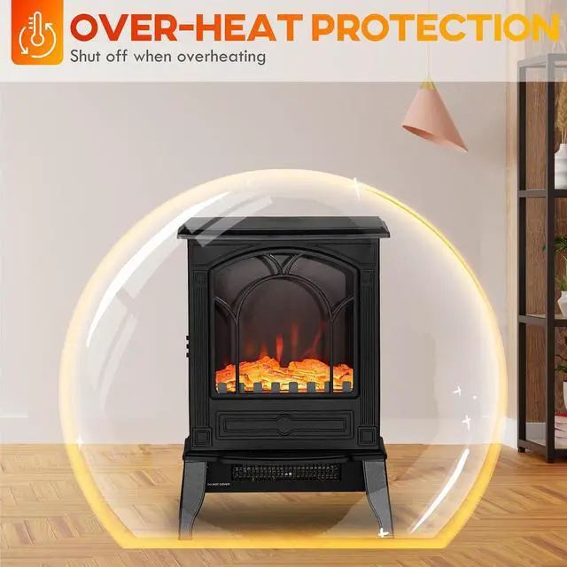 Alt view image 5 of 7 - 22" Electric Fireplace Stove 750W / 1500W Black | Free Standing Fire Place Heater, Realistic Flame Effect, Overheat Safety Protection