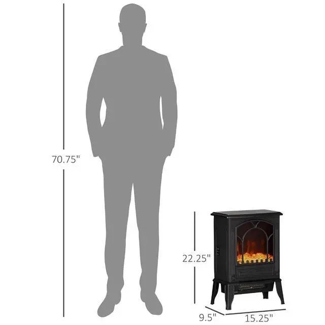 Alt view image 7 of 7 - 22" Electric Fireplace Stove 750W / 1500W Black | Free Standing Fire Place Heater, Realistic Flame Effect, Overheat Safety Protection