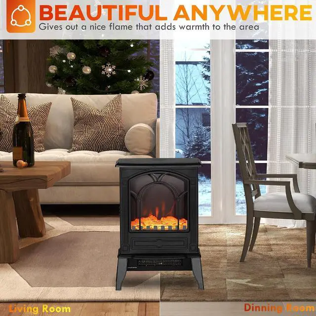 Alt view image 6 of 7 - 22" Electric Fireplace Stove 750W / 1500W Black | Free Standing Fire Place Heater, Realistic Flame Effect, Overheat Safety Protection