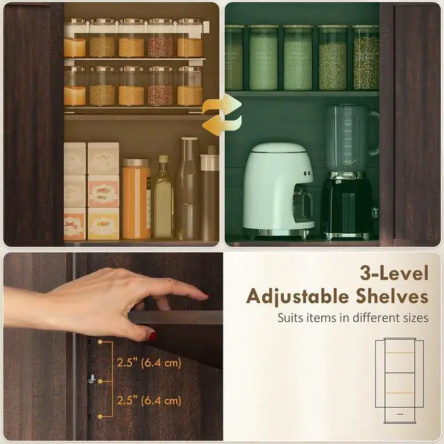 Alt view image 5 of 7 - 71" Tall Kitchen Pantry Storage Cabinet Barn Doors Drawer Brown | Farmhouse, Adjustable Shelves, Freestanding Food Pantry Cabinet, for Kitchen, Dining Room