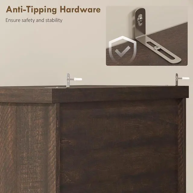 Alt view image 7 of 7 - 71" Tall Kitchen Pantry Storage Cabinet Barn Doors Drawer Brown | Farmhouse, Adjustable Shelves, Freestanding Food Pantry Cabinet, for Kitchen, Dining Room