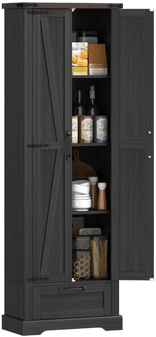 Main image of 71" Tall Kitchen Pantry Storage Cabinet Barn Doors Drawer Black | Farmhouse, Adjustable Shelves, Freestanding Food Pantry Cabinet, for Kitchen, Dining Room