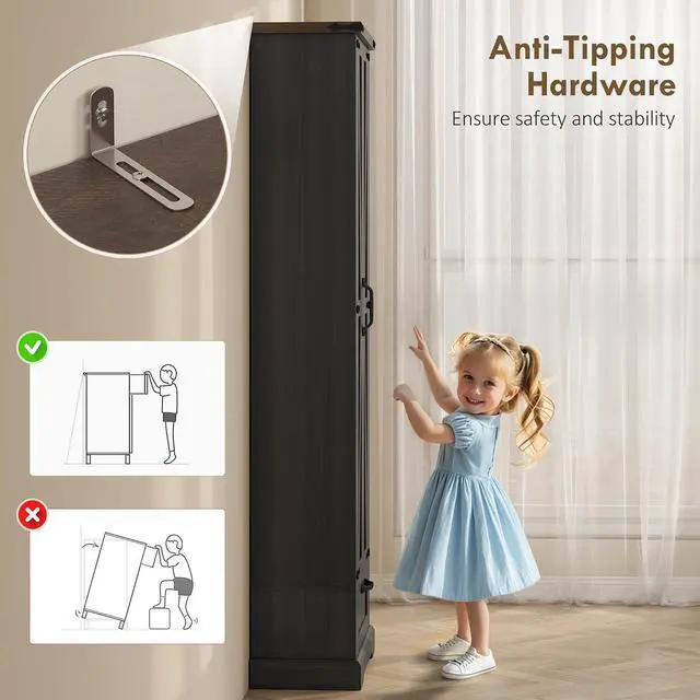 Alt view image 7 of 7 - 71" Tall Kitchen Pantry Storage Cabinet Barn Doors Drawer Black | Farmhouse, Adjustable Shelves, Freestanding Food Pantry Cabinet, for Kitchen, Dining Room