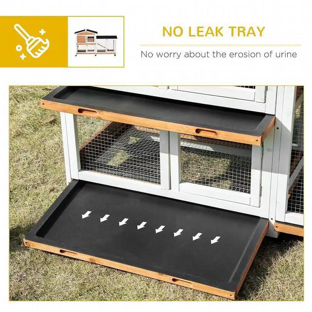 Alt view image 6 of 7 - PawHut 62" Rabbit Hutch with Wheels for Rabbits, Chickens, Ducks, Nature | Wooden Bunny Hutch, Guinea Pig Cage, Small Animal Enclosure, Run Area, Removable Tray, Asphalt Roof, Lockable Doors & Ramp
