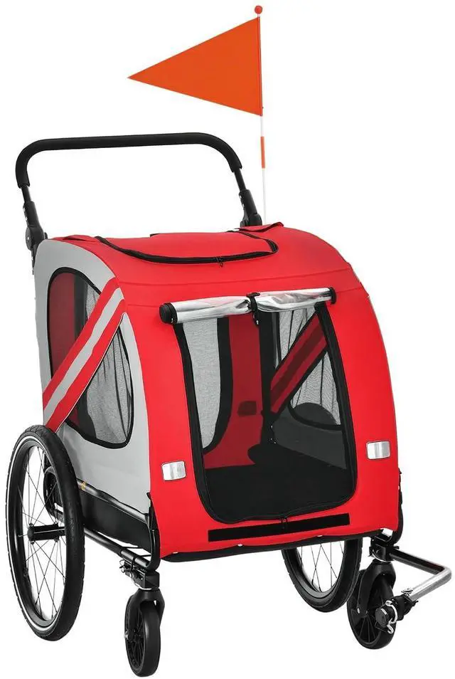 Main image of 2-in-1 Pet Bike Trailer for Medium Dogs | Road-Visibility Dog Stroller Bicycle Carrier, Weather-Strong Bike Wagon Trailer, Sidecar Attachment