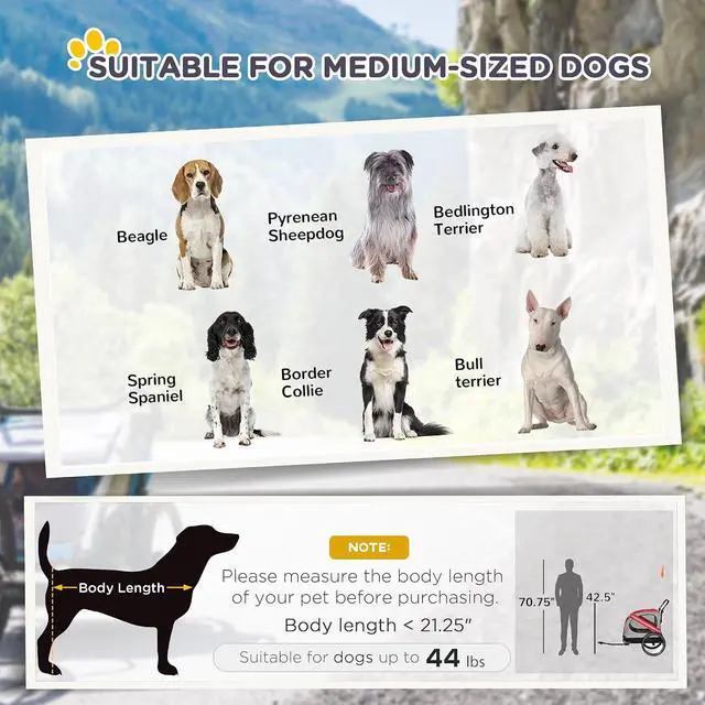 Alt view image 4 of 7 - 2-in-1 Pet Bike Trailer for Medium Dogs | Road-Visibility Dog Stroller Bicycle Carrier, Weather-Strong Bike Wagon Trailer, Sidecar Attachment