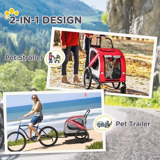 Alt view image 3 of 7 - 2-in-1 Pet Bike Trailer for Medium Dogs | Road-Visibility Dog Stroller Bicycle Carrier, Weather-Strong Bike Wagon Trailer, Sidecar Attachment