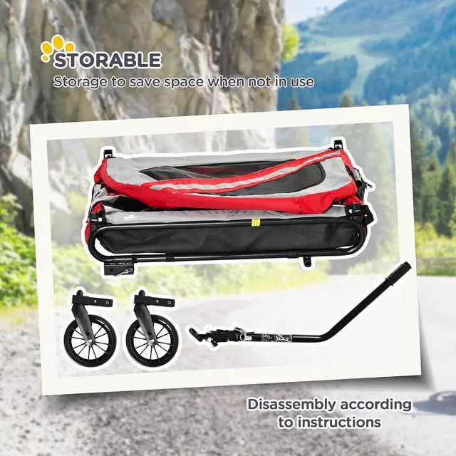 Alt view image 5 of 7 - 2-in-1 Pet Bike Trailer for Medium Dogs | Road-Visibility Dog Stroller Bicycle Carrier, Weather-Strong Bike Wagon Trailer, Sidecar Attachment