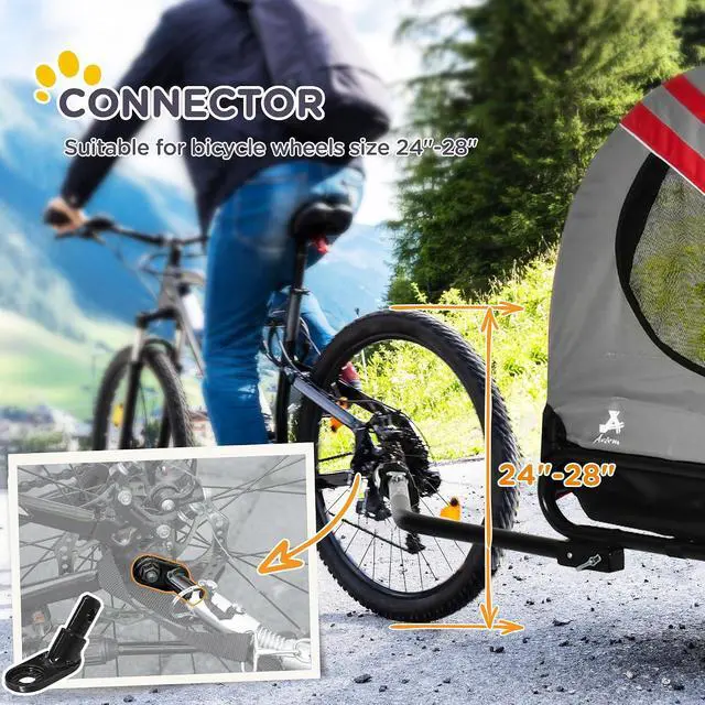 Alt view image 6 of 7 - 2-in-1 Pet Bike Trailer for Medium Dogs | Road-Visibility Dog Stroller Bicycle Carrier, Weather-Strong Bike Wagon Trailer, Sidecar Attachment