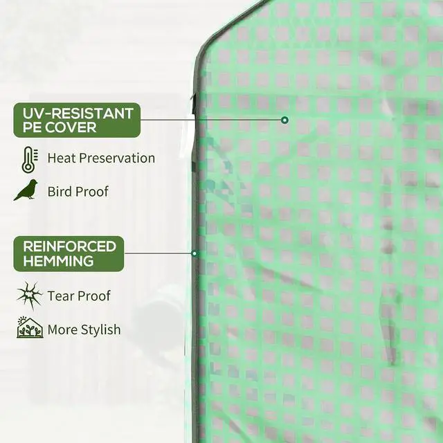 Alt view image 4 of 7 - 4.6' x 4.7' Portable Greenhouse Walk-in Water/UV Resistant Green | Small Outdoor Green House, 2 Tier U-Shaped Flower Rack Shelves, Roll Up Door & Windows