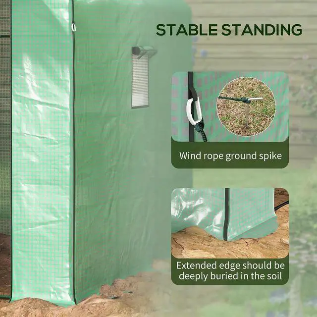 Alt view image 6 of 7 - 4.6' x 4.7' Portable Greenhouse Walk-in Water/UV Resistant Green | Small Outdoor Green House, 2 Tier U-Shaped Flower Rack Shelves, Roll Up Door & Windows