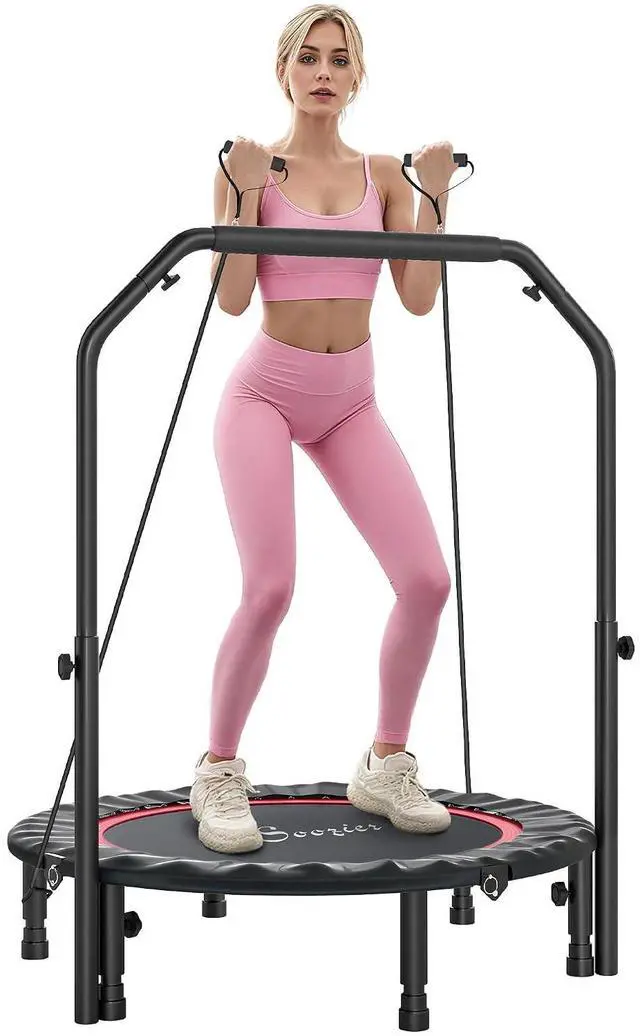 Main image of 40" Foldable Mini Trampoline Fitness Rebounder for Adults | Rebounder With Resistance Bands, Adjustable Foam Handle, Indoor Outdoor Workout, Max Load 330 lbs