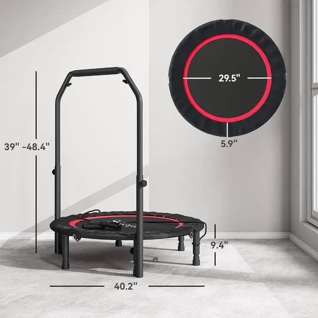 Alt view image 7 of 7 - 40" Foldable Mini Trampoline Fitness Rebounder for Adults | Rebounder With Resistance Bands, Adjustable Foam Handle, Indoor Outdoor Workout, Max Load 330 lbs