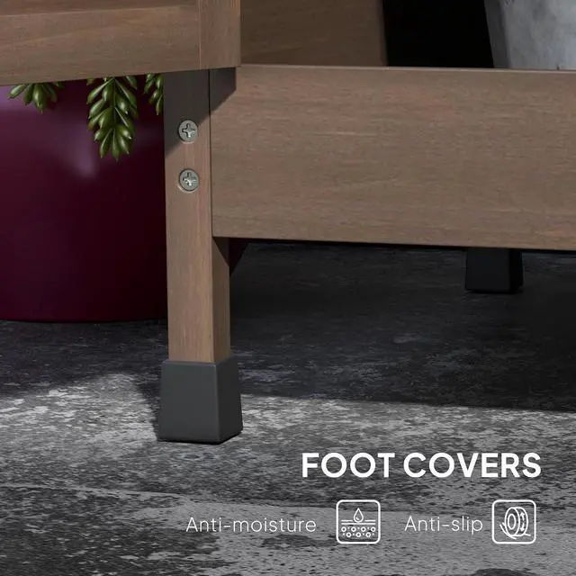 Alt view image 5 of 7 - Outdoor Wooden Potting Bench Table w/Sink, Water Tap, Dark Brown | Garden Workstation, Storage Cabinet, Storage Shelves, Backyard, Patio, Balcony