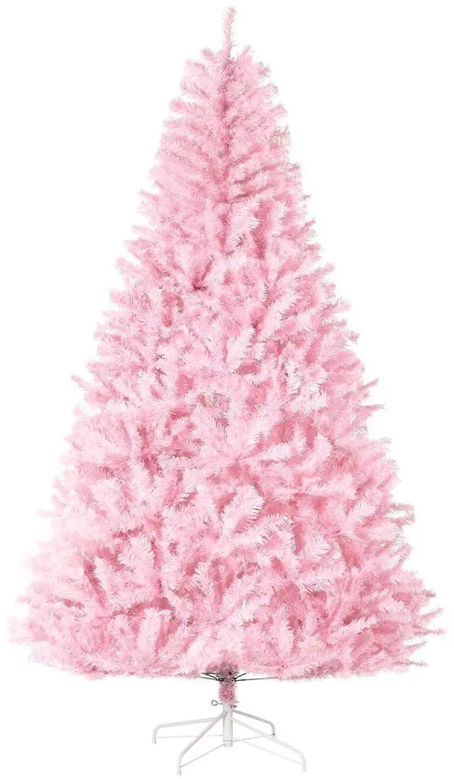 Main image of 7ft Tall Artificial Christmas Tree 1288 Branches Auto Open Pink | Holiday Décor, Steel Base, Wide Shape