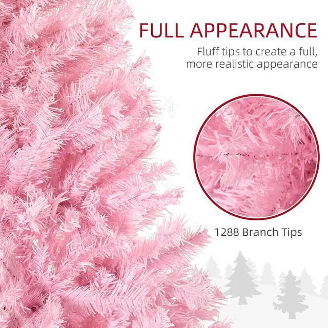 Alt view image 4 of 7 - 7ft Tall Artificial Christmas Tree 1288 Branches Auto Open Pink | Holiday Décor, Steel Base, Wide Shape