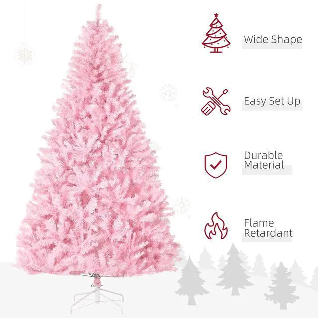 Alt view image 3 of 7 - 7ft Tall Artificial Christmas Tree 1288 Branches Auto Open Pink | Holiday Décor, Steel Base, Wide Shape