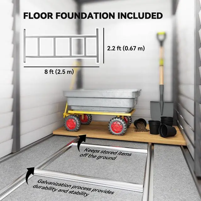 Alt view image 3 of 7 - 4.6' x 9' Steel Outdoor Storage Shed Waterproof Lean-to Gray | Metal Garden Tool House, Foundation Kit, Lockable Doors, Gloves, 2 Air Vents, Backyard Patio Lawn