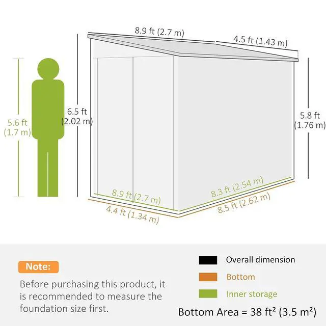 Alt view image 6 of 7 - 4.6' x 9' Steel Outdoor Storage Shed Waterproof Lean-to Gray | Metal Garden Tool House, Foundation Kit, Lockable Doors, Gloves, 2 Air Vents, Backyard Patio Lawn