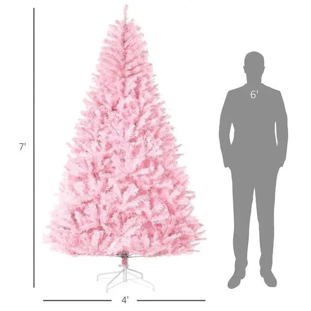 Alt view image 7 of 7 - 7ft Tall Artificial Christmas Tree 1288 Branches Auto Open Pink | Holiday Décor, Steel Base, Wide Shape