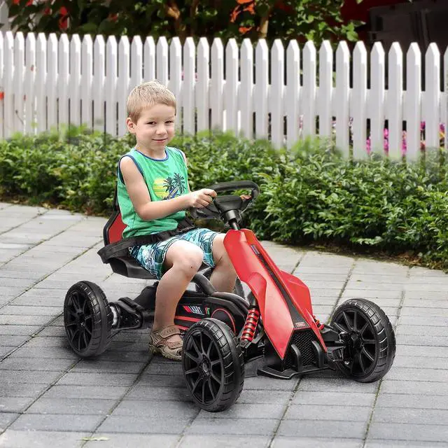 Alt view image 2 of 7 - 12V Electric Go Kart for Kids with Adjustable Seat, 3-8 Years, Red | Outdoor Ride On Toy Battery Powered with EVA Tires, 2 Speeds, Safety Belt, Forward & Backward Drive