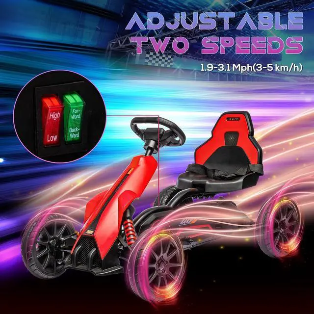 Alt view image 4 of 7 - 12V Electric Go Kart for Kids with Adjustable Seat, 3-8 Years, Red | Outdoor Ride On Toy Battery Powered with EVA Tires, 2 Speeds, Safety Belt, Forward & Backward Drive