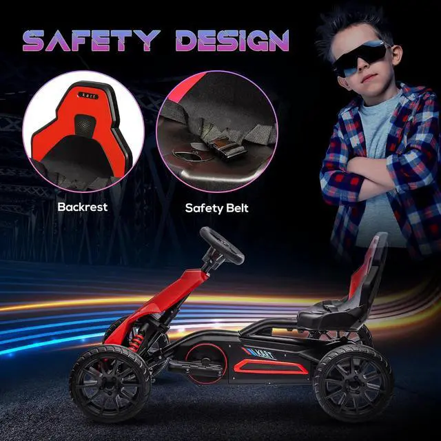Alt view image 5 of 7 - 12V Electric Go Kart for Kids with Adjustable Seat, 3-8 Years, Red | Outdoor Ride On Toy Battery Powered with EVA Tires, 2 Speeds, Safety Belt, Forward & Backward Drive