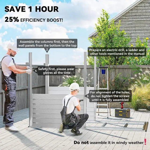 Alt view image 3 of 7 - 4.6' x 9' Steel Outdoor Storage Shed Waterproof Lean-to White | Metal Garden Tool House, Foundation Kit, Lockable Doors, Gloves, 2 Air Vents, Backyard Patio Lawn