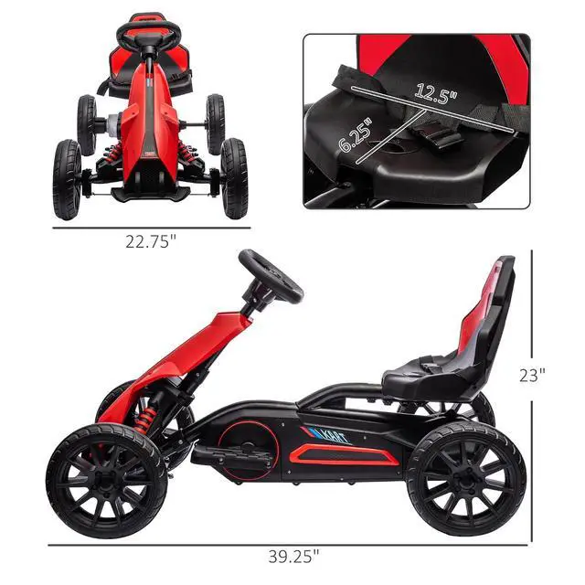Alt view image 7 of 7 - 12V Electric Go Kart for Kids with Adjustable Seat, 3-8 Years, Red | Outdoor Ride On Toy Battery Powered with EVA Tires, 2 Speeds, Safety Belt, Forward & Backward Drive