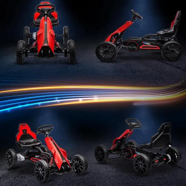 Alt view image 6 of 7 - 12V Electric Go Kart for Kids with Adjustable Seat, 3-8 Years, Red | Outdoor Ride On Toy Battery Powered with EVA Tires, 2 Speeds, Safety Belt, Forward & Backward Drive