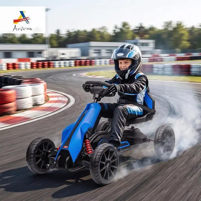 Alt view image 2 of 7 - 12V Electric Go Kart for Kids with Adjustable Seat, 3-8 Years, Blue | Outdoor Ride On Toy Battery Powered with EVA Tires, 2 Speeds, Safety Belt, Forward & Backward Drive