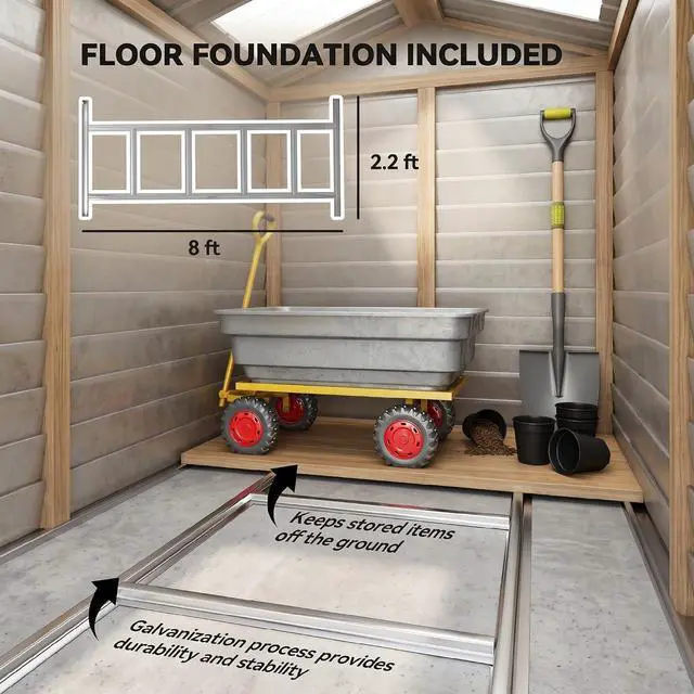 Alt view image 3 of 7 - 4.6' x 9' Steel Outdoor Storage Shed Waterproof Lean-to Dark Gray | Metal Garden Tool House, Foundation Kit, Lockable Doors, Gloves, 2 Air Vents, Backyard Patio Lawn
