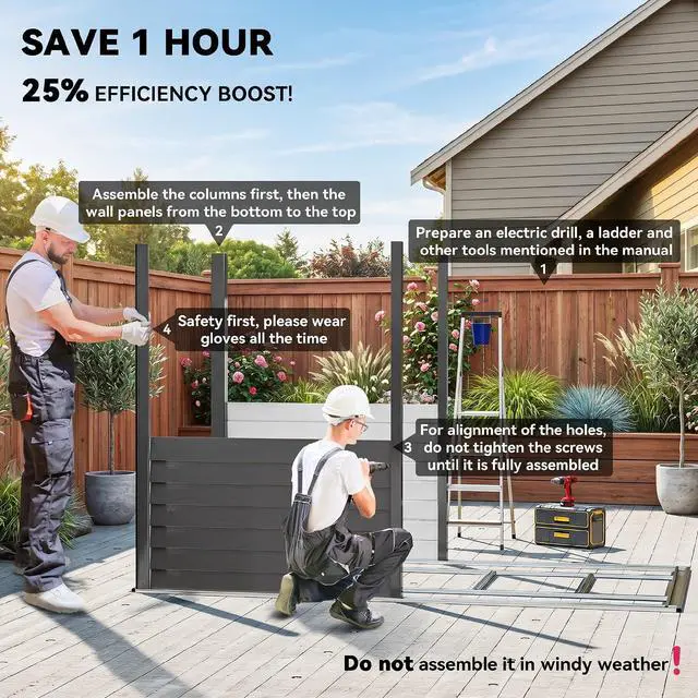 Alt view image 2 of 7 - 4.6' x 9' Steel Outdoor Storage Shed Waterproof Lean-to Dark Gray | Metal Garden Tool House, Foundation Kit, Lockable Doors, Gloves, 2 Air Vents, Backyard Patio Lawn