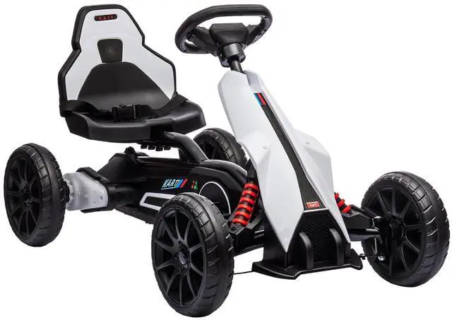 Main image of 12V Electric Go Kart for Kids with Adjustable Seat, 3-8 Years, White | Outdoor Ride On Toy Battery Powered with EVA Tires, 2 Speeds, Safety Belt, Forward & Backward Drive