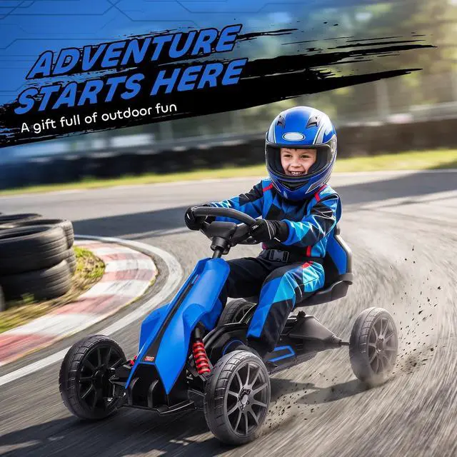 Alt view image 7 of 7 - 12V Electric Go Kart for Kids with Adjustable Seat, 3-8 Years, Blue | Outdoor Ride On Toy Battery Powered with EVA Tires, 2 Speeds, Safety Belt, Forward & Backward Drive