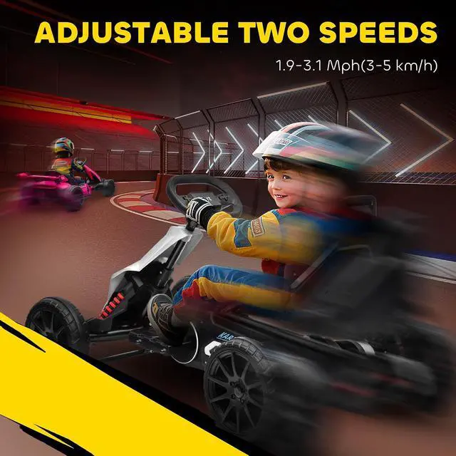Alt view image 4 of 7 - 12V Electric Go Kart for Kids with Adjustable Seat, 3-8 Years, White | Outdoor Ride On Toy Battery Powered with EVA Tires, 2 Speeds, Safety Belt, Forward & Backward Drive