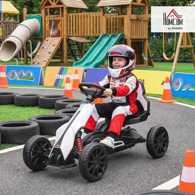Alt view image 2 of 7 - 12V Electric Go Kart for Kids with Adjustable Seat, 3-8 Years, White | Outdoor Ride On Toy Battery Powered with EVA Tires, 2 Speeds, Safety Belt, Forward & Backward Drive