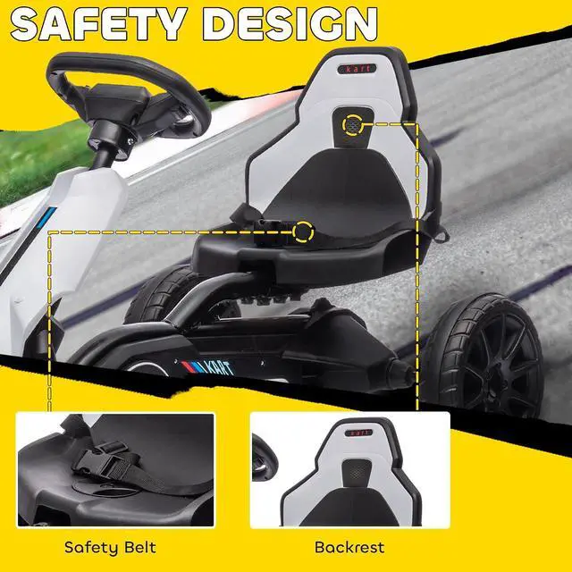 Alt view image 5 of 7 - 12V Electric Go Kart for Kids with Adjustable Seat, 3-8 Years, White | Outdoor Ride On Toy Battery Powered with EVA Tires, 2 Speeds, Safety Belt, Forward & Backward Drive
