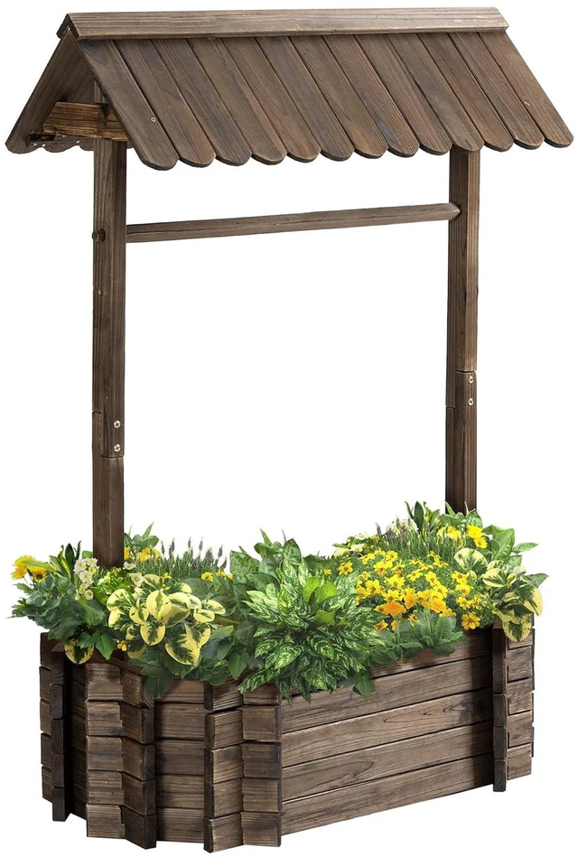 Main image of Wishing Well Planter Wooden Raised Garden Bed for Outdoor Garden | Ornamental Outdoor Flower Planter, Yard, Lawn, Home Decor
