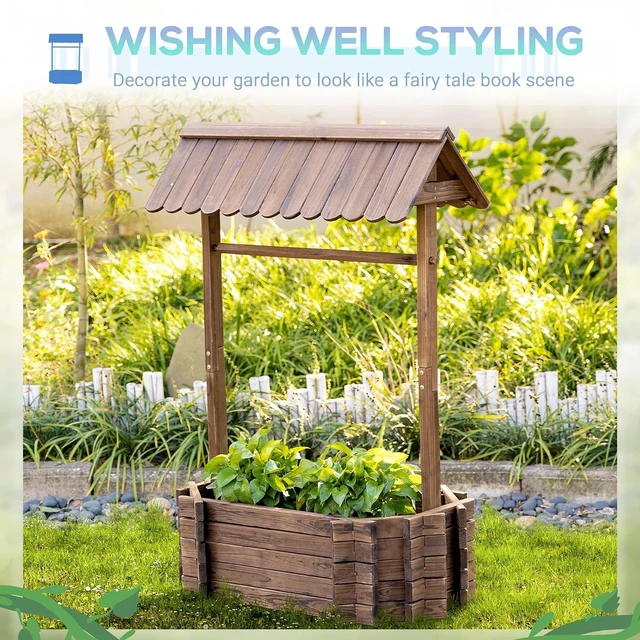 Alt view image 3 of 7 - Wishing Well Planter Wooden Raised Garden Bed for Outdoor Garden | Ornamental Outdoor Flower Planter, Yard, Lawn, Home Decor