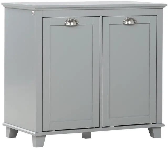Main image of Dual Tilt Out Laundry Hamper Cabinet Bathroom Storage Cabinet Gray | 2-Compartment Hamper, Modern, for Washroom