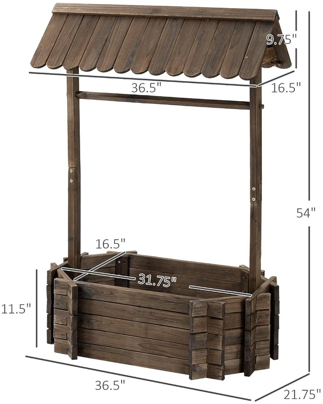 Alt view image 7 of 7 - Wishing Well Planter Wooden Raised Garden Bed for Outdoor Garden | Ornamental Outdoor Flower Planter, Yard, Lawn, Home Decor