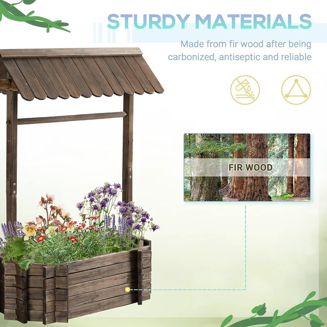 Alt view image 5 of 7 - Wishing Well Planter Wooden Raised Garden Bed for Outdoor Garden | Ornamental Outdoor Flower Planter, Yard, Lawn, Home Decor