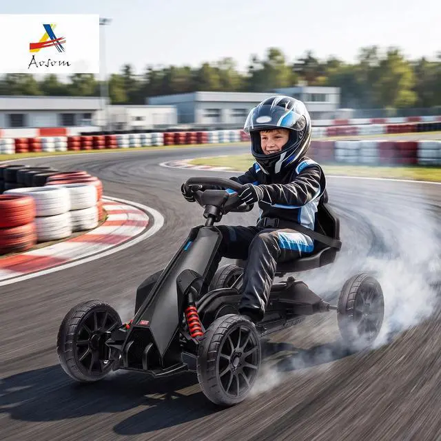 Alt view image 2 of 7 - 12V Electric Go Kart for Kids with Adjustable Seat, 3-8 Years, Black | Outdoor Ride On Toy Battery Powered with EVA Tires, 2 Speeds, Safety Belt, Forward & Backward Drive