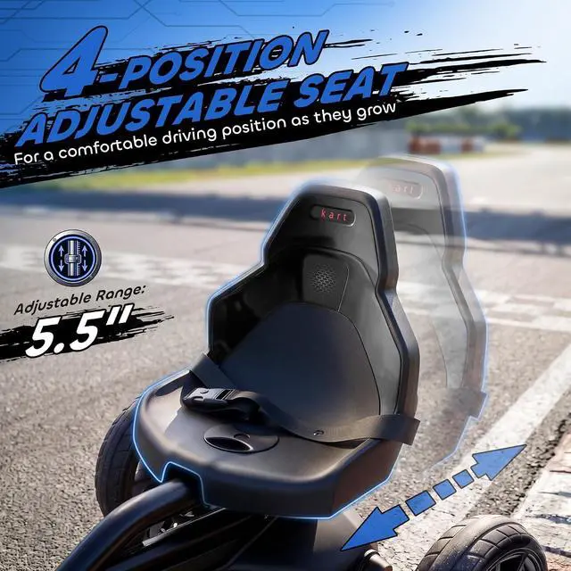 Alt view image 5 of 7 - 12V Electric Go Kart for Kids with Adjustable Seat, 3-8 Years, Black | Outdoor Ride On Toy Battery Powered with EVA Tires, 2 Speeds, Safety Belt, Forward & Backward Drive