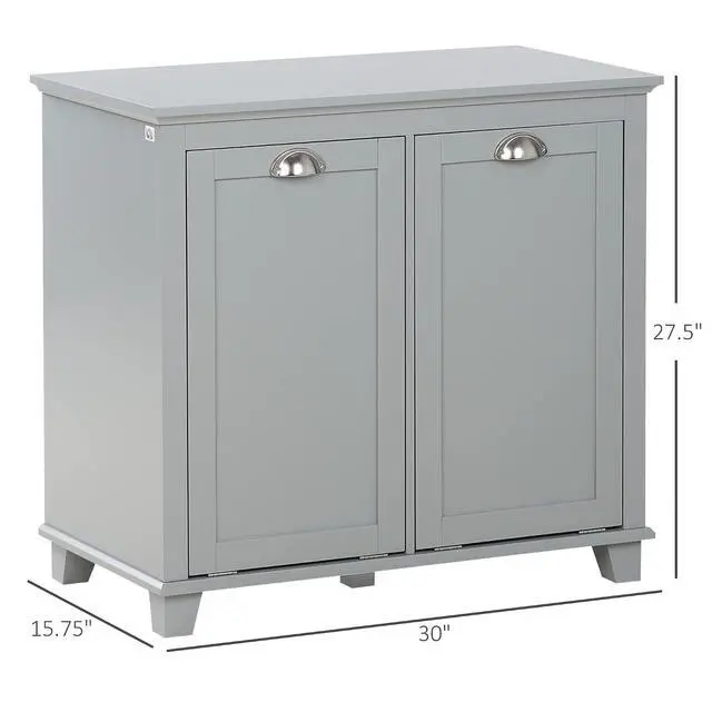 Alt view image 3 of 7 - Dual Tilt Out Laundry Hamper Cabinet Bathroom Storage Cabinet Gray | 2-Compartment Hamper, Modern, for Washroom